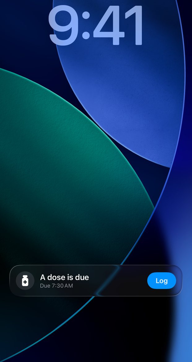 Lock Screen reminder that only says a dose is due